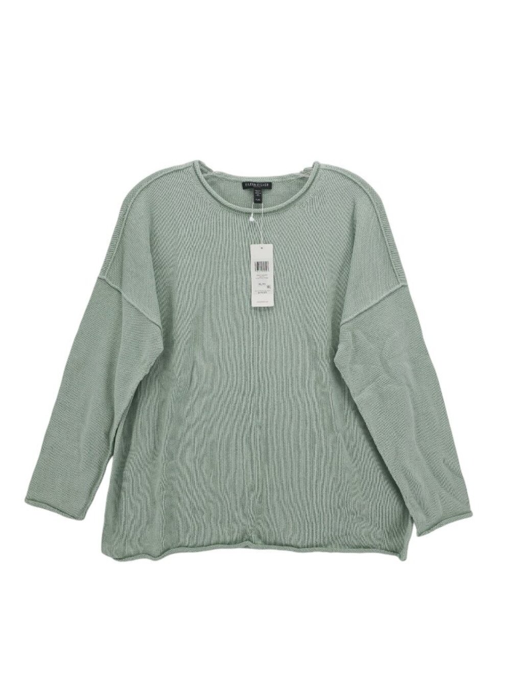 NWT EILEEN FISHER  Boxy Pullover Absinthe Pale Green Rolled Hems PETITE LARGE